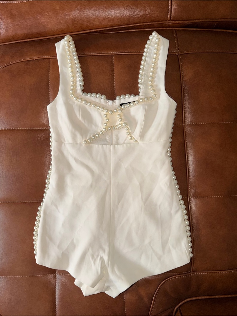 Nasty Gal White Pearl-Trim Cutout Romper - Picture 4 of 7